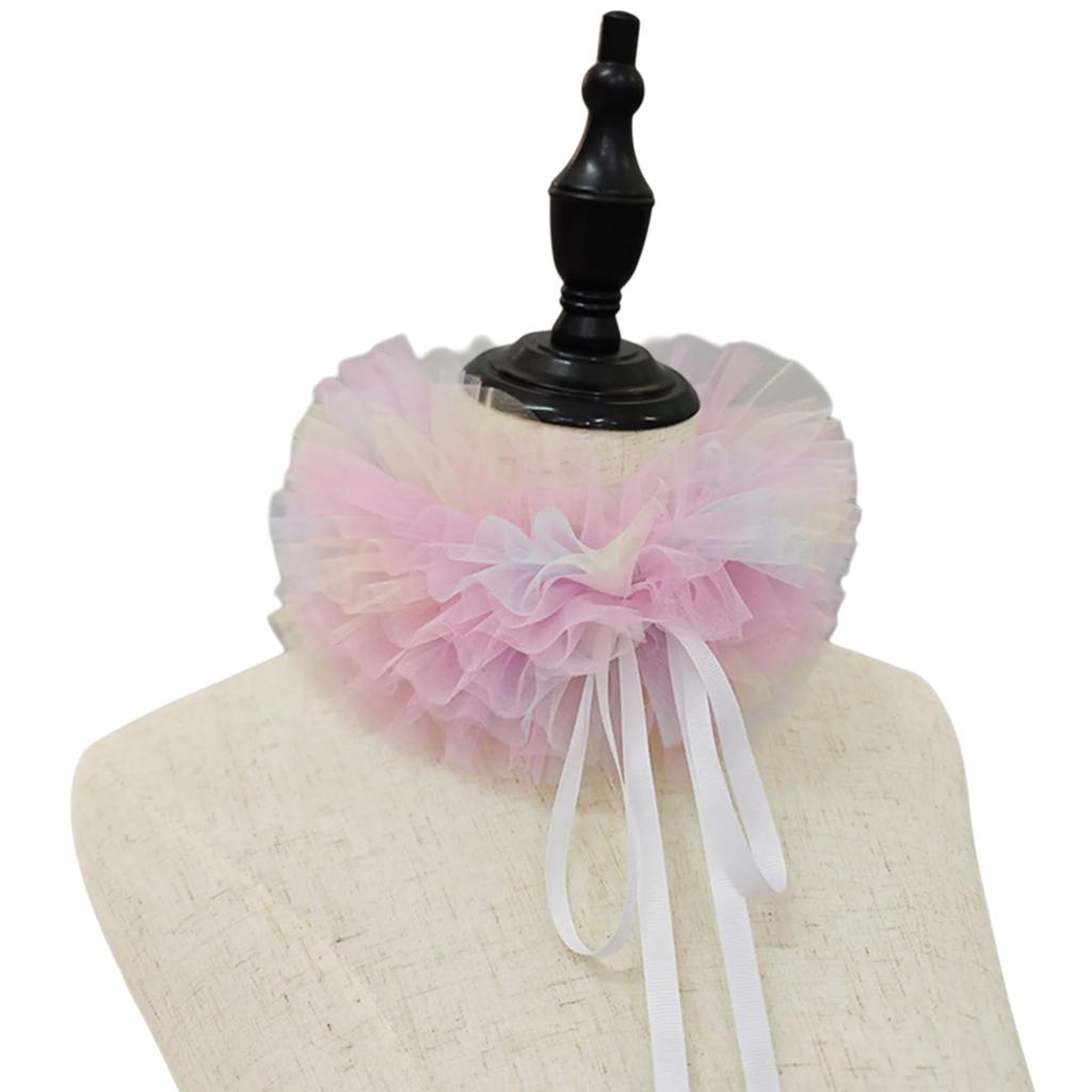 Women Colorful Mesh Layering Ruffled False Collar Ties Up Chokers Shawl Wrap Renaissances Small Neck Ruff Necklace Scarf