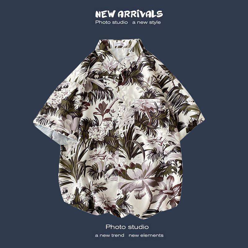 Летняя корейская ретро-цветочная свободная рубашка для пары - модный мужской топ с коротким рукавом