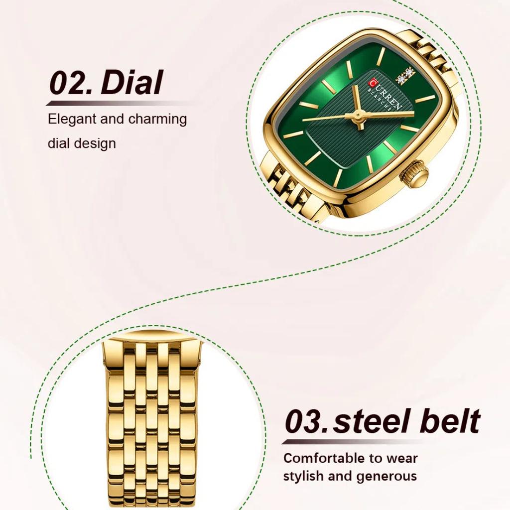 CURREN Модные Кварцевые Женские Часы Простой Элегантный Квадратный Циферблат Золотой Ремешок из Нержавеющей Стали Водонепроницаемые Повседневные Деловые Часы