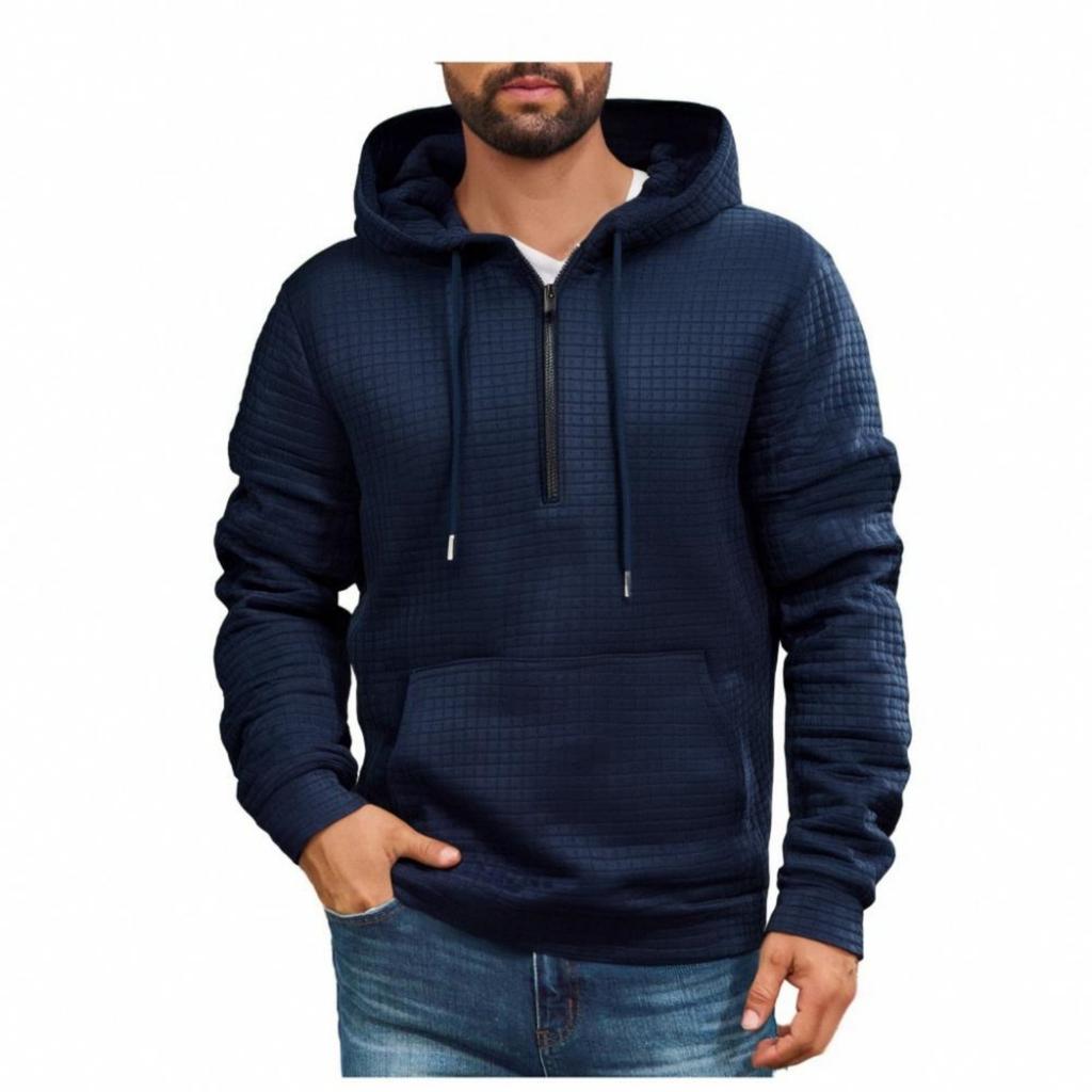 Mens Pullover Fashion Quilted Hoodies Long Sleeve Hooded Sweatshirt With Pocket