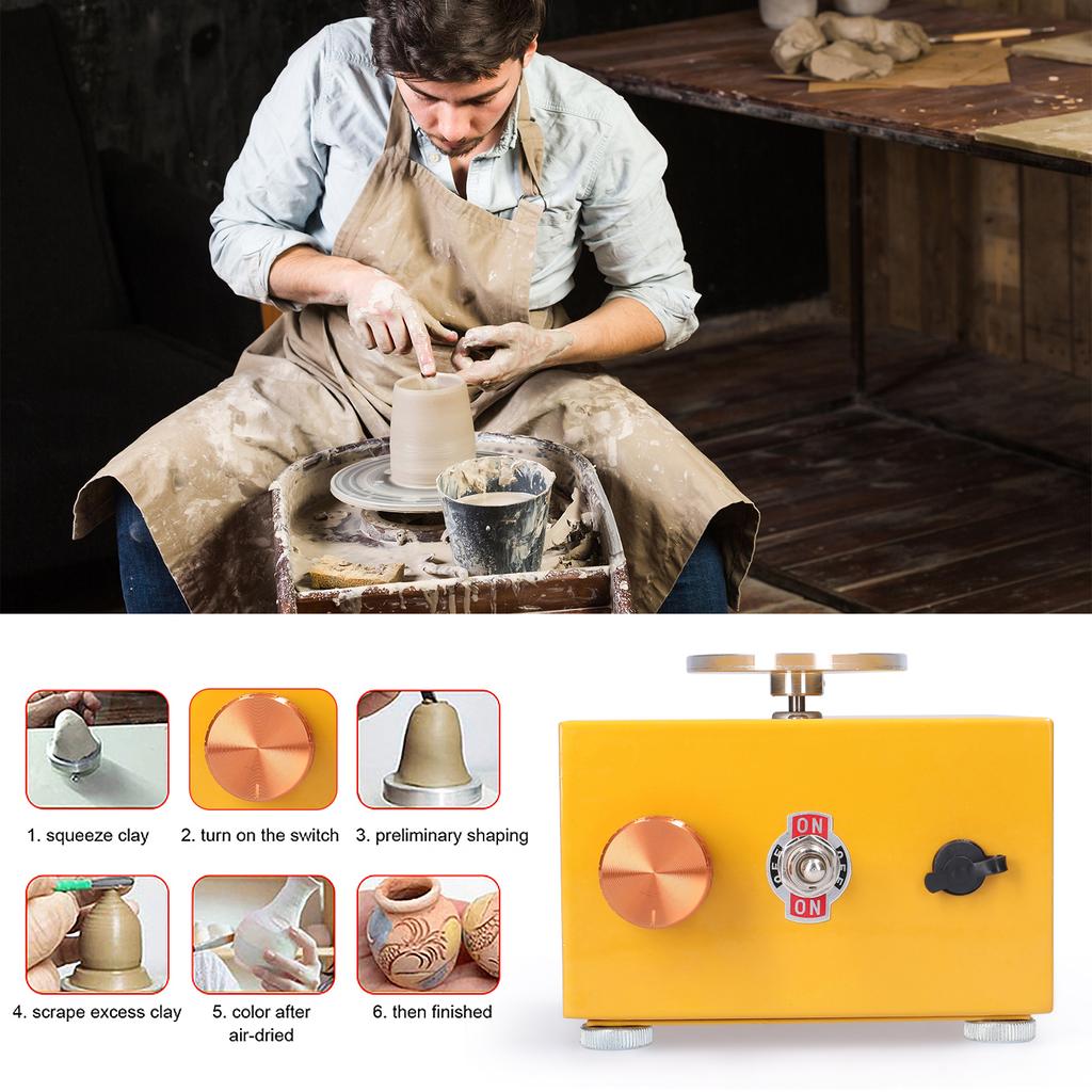 Kids DIY Clay Tool with Tray for Ceramic Work Mini Pottery Wheel Ceramic Turntable Portable