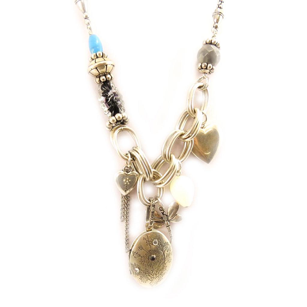 Les Trésors De Lily [E5751] — Дизайнерское колье «Воспоминания о прошлом», синее, серебристое — 6 см