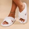 Women Thick Soled Warm Slippers Plush Shoes A Word Open Cotton Slippers Women