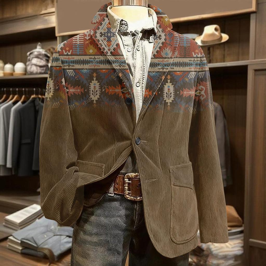 Мужской вельветовый теплый пиджак-кардиган с принтом и карманами, мужской повседневный костюм
