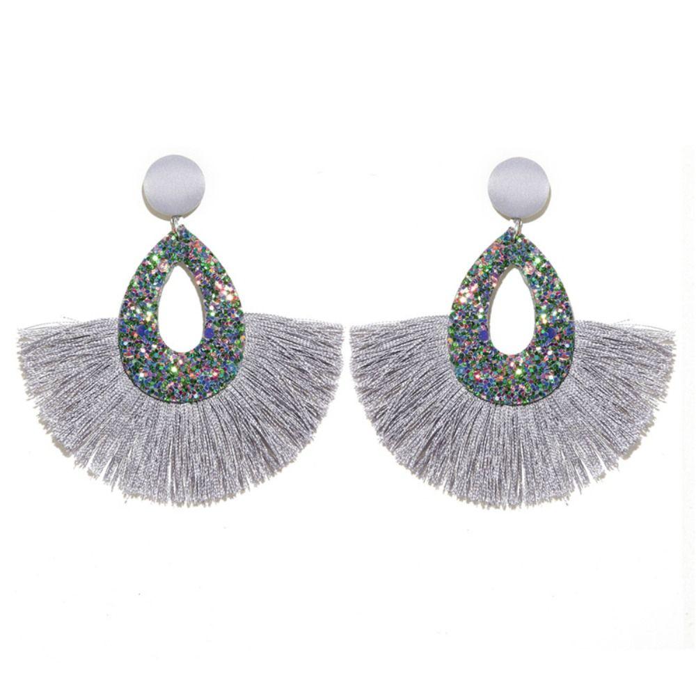 Серьги-капли с блестками и кисточками в богемном стиле, блестящие блестящие висячие свадебные серьги