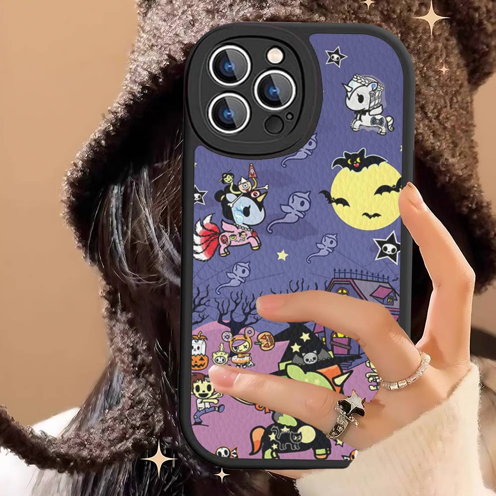 Character T-tokidoki Leather Phone Case For IPhone 16 16e 15 14 13 12 11 Pro Max Plus Mini Cover