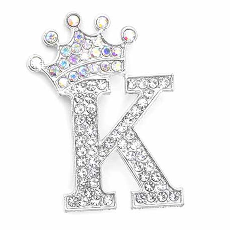 Fashion Crown 26 Initial Letters A To Z Crystal Rhinestone Brooch Pins Women
