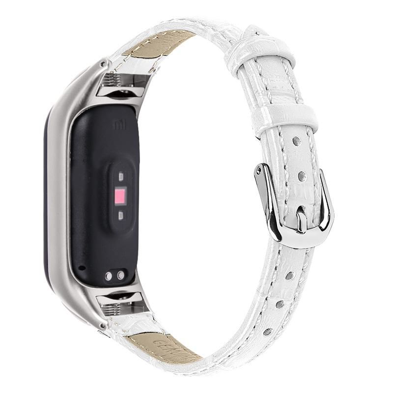 Для Xiaomi Mi Band 7 пряжка дизайн верхний слой коровья кожа бамбуковое зерно регулируемый ремешок для часов с серебряным защитным покрытием