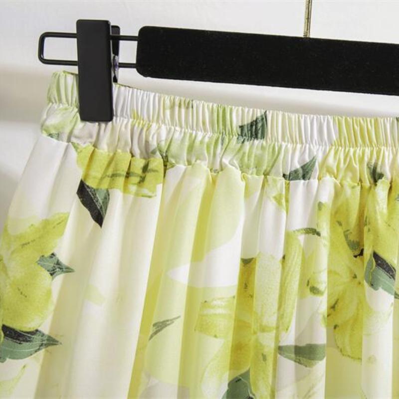 Женские макси-юбки, модные женские винтажные юбки трапециевидной формы с цветочным принтом и эластичной резинкой на талии, женские повседневные свободные шифоновые юбки