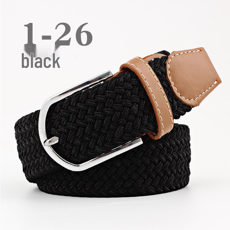 Korean Style Elastic Braided Canvas Belt with Pin Buckle for Men and Women