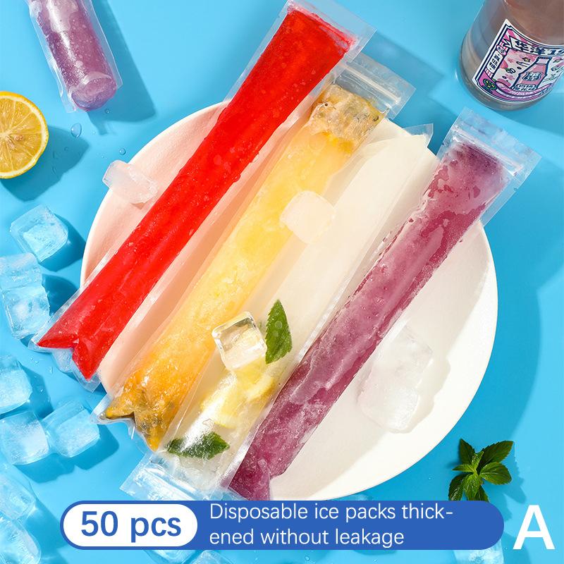 50 Pcs Disposable Ice Popsicle Mold Bags Bpa Free Freezer Tube with Zip Seals Yogurt Ice Cream Sticks Juice Fruit Smoothies Bag
