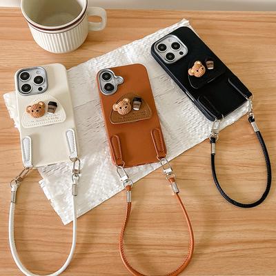 Чехол для телефона Coffee Bear с кронштейном-подушкой безопасности для iPhone 16 Promax, чехол для телефона Apple 15 с ручным шнурком 17