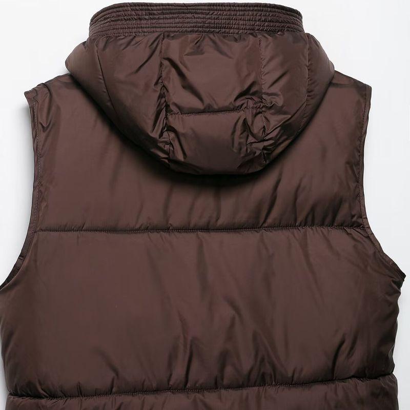Kaslead New Women Clothes Western Style Fashion Simple and Versatile Hood Zipper Ornament Cotton-padded Jacket Vest Vest