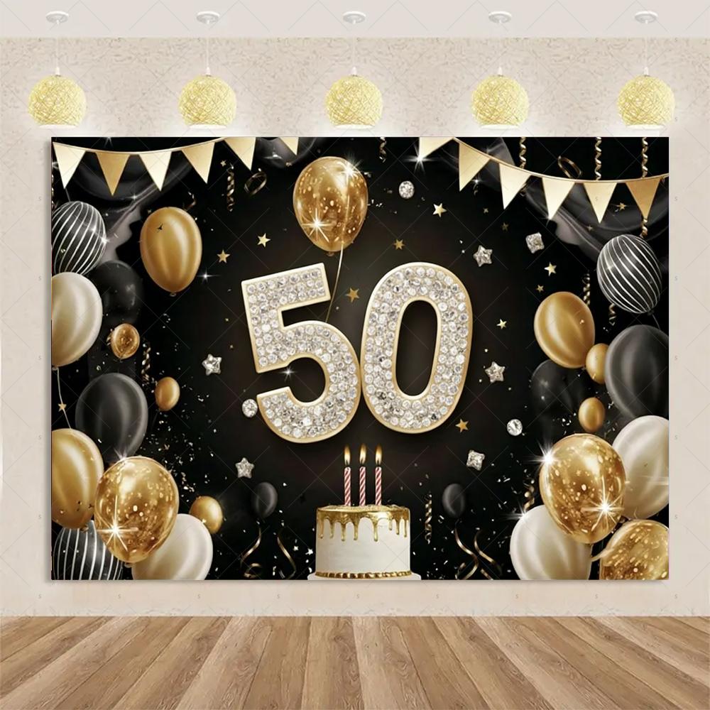 Декор для вечеринки в честь 50-летия Фон-сюрприз Цветной Блестящий Воздушный Шар Торт Подарок Баннер Семья Счастливый Фотостудия Реквизит