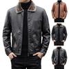 Мужская куртка из искусственной кожи с бархатной подкладкой, лацканами, длинными рукавами, застежкой-молнией, однотонное осенне-зимнее пальто