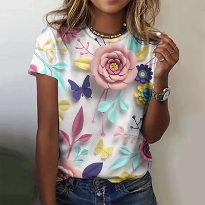 Футболки с 3D-принтом и цветными бабочками, винтажные топы, женские спортивные повседневные свободные футболки с круглым вырезом и короткими рукавами