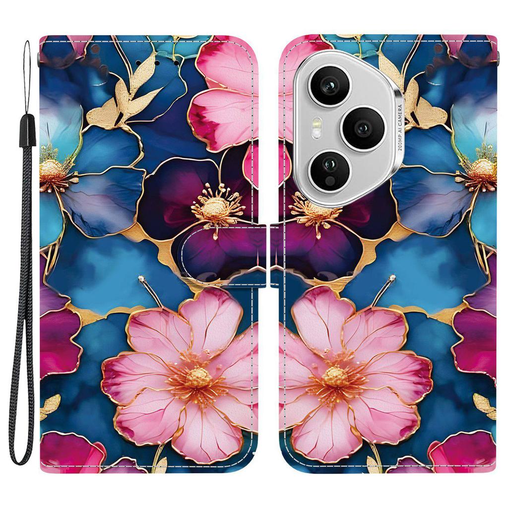 Для Honor 400 Pro 5G (Глобальный) Кожаный чехол-кошелек с принтом, подставка, чехол для телефона с ремешком