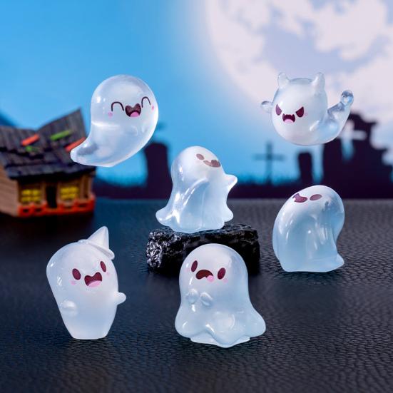 Yousheng 6/12/24Pcs Halloween Ghost Figurine Glow-in-the-dark Mini Cartoon Ghost Resin Statue Luminous Miniature Ghost Ornament Desktop Decoration