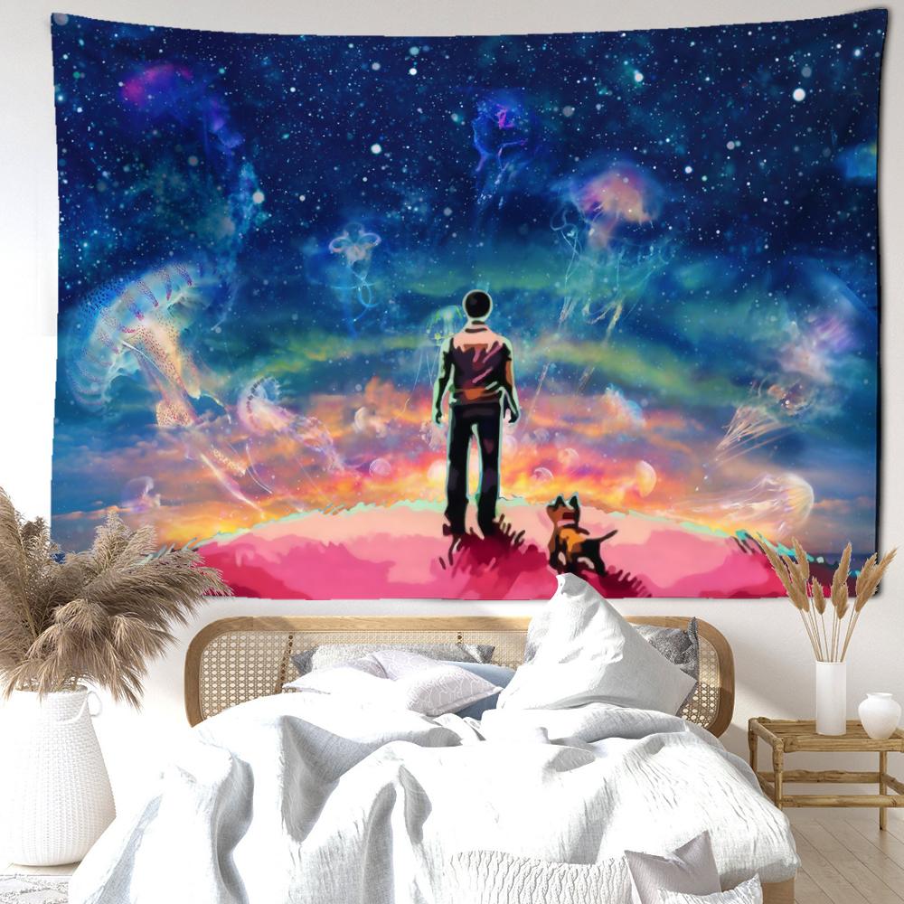 Мультфильм Звездное Небо Назад Тень Гобелен Настенный Висячий Таинственное Искусство Хиппи Тапиз Абстрактная Эстетика Комната Домашний Декор
