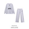 Kaslead New Women Clothes European and American Wind Belt Trim Printing Hoodie Casual Pants 6050316 6050317