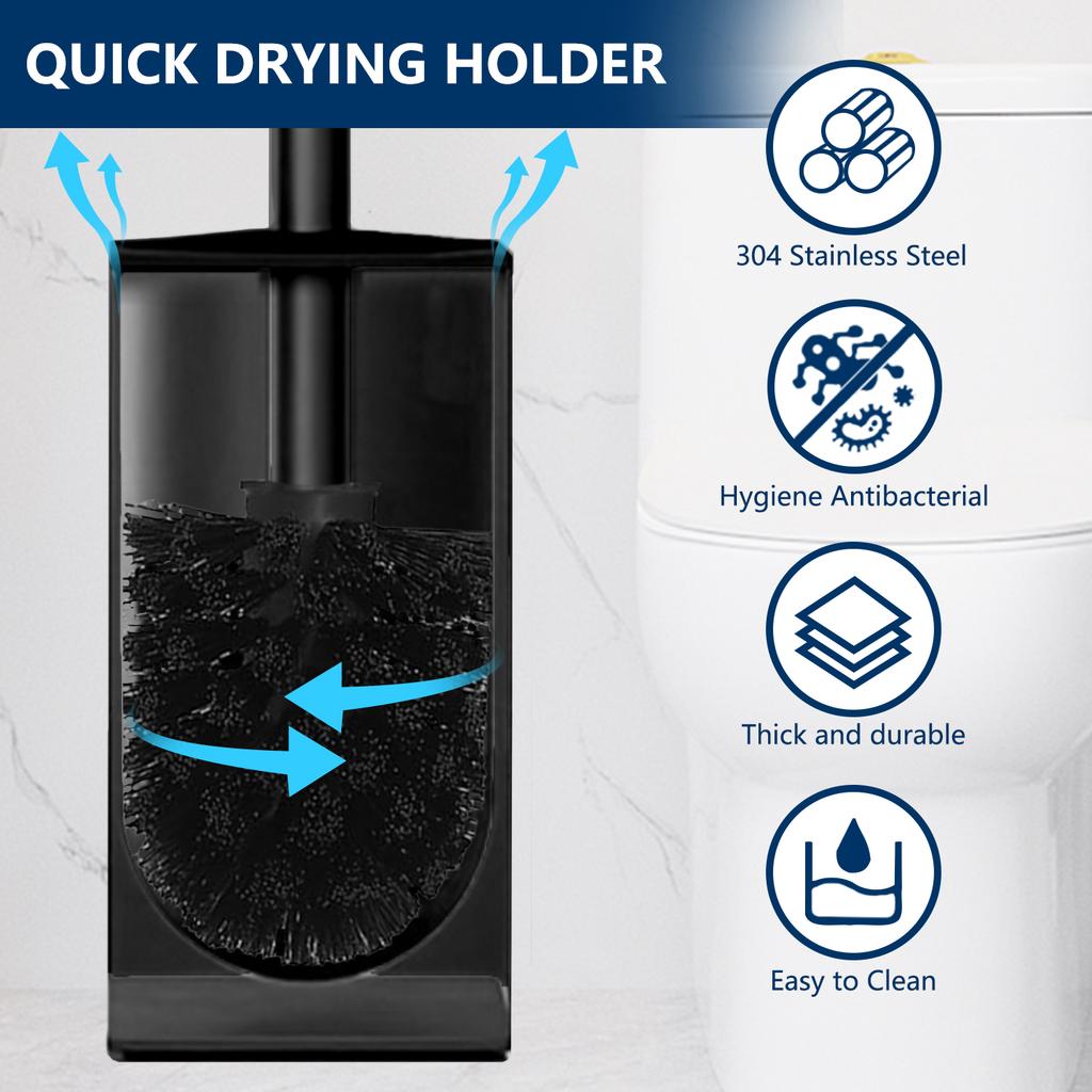 Набор туалетной щетки и держателя Отдельно стоящая щетка для унитаза из нержавеющей стали Квадратная щетка для глубокой очистки для хранения и организации ванной комнаты