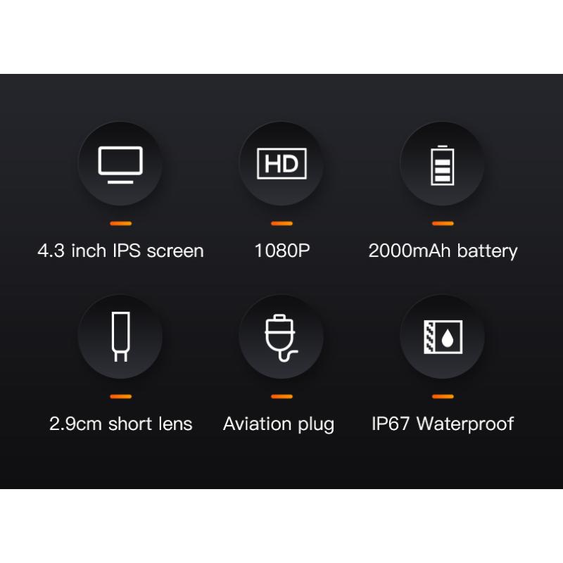 Промышленная эндоскопическая камера, 4,3-дюймовый IPS-экран, IP67, водонепроницаемый HD1080P, объектив 8 мм, камера для проверки канализации, бороскоп для автомобиля