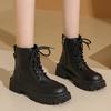 Fashion 2024 New Autumn Fashion Retro Women's Solid Color Round Toe Casual Lace-up Short Boots
