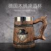 580ml Lion Tiger Wooden Barrel Drinking Cup 3D Stainless Steel Mug Resin Beer Stein Tankard Coffee Tea Cup Halloween Gift Bar
