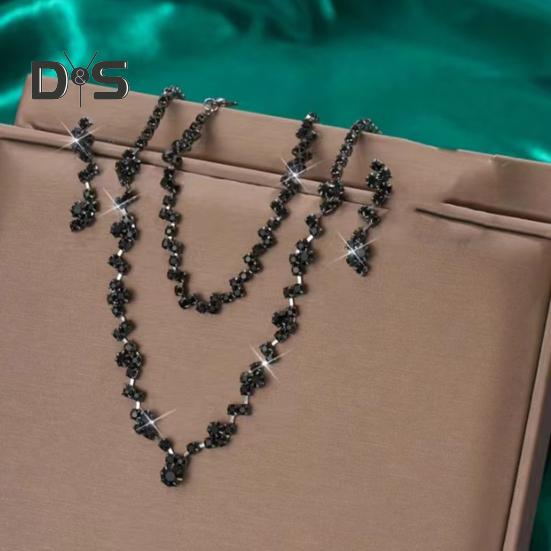 3 шт./комплект женский комплект ювелирных изделий горный хрусталь чокер висячие серьги браслет набор регулируемая удлинительная цепочка выпускной вечер невесты свадебные украшения