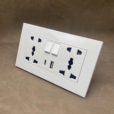 Пластиковая розетка-выключатель с портом Type C Настенная USB-розетка-зарядное устройство Тип 146 Двойная пятигнездная розетка Электромонтаж