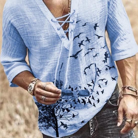 Loose Tee Shirt Simple Moisture-wicking Skin-friendly Front Lace Up Middle Sleeve Tee Shirt