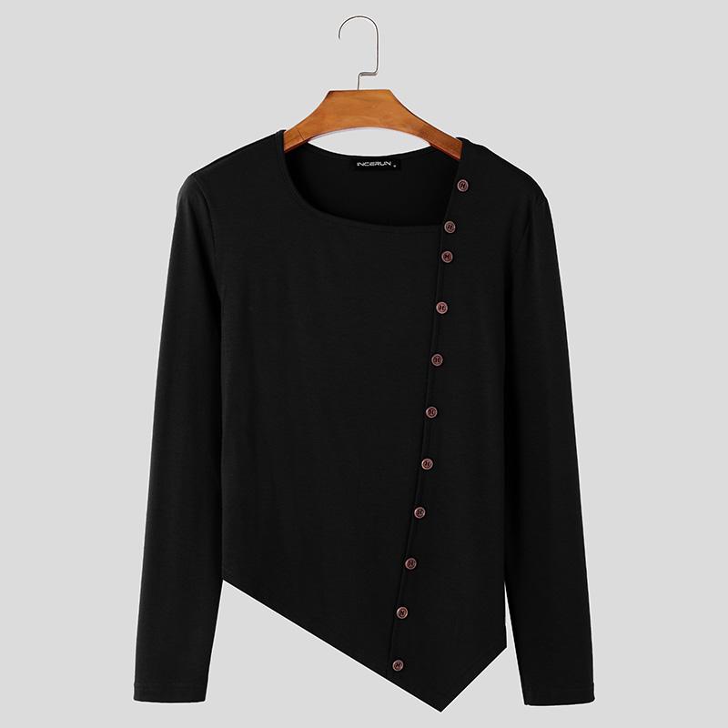 INCERUN Мужские квадратные воротники с длинным рукавом, повседневные, облегающие, нестандартные футболки, топы