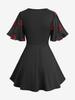 Rosegal Plus Size Rose Flower Вышитый сетчатый люверсы шнуровка асимметричный 2 в 1 Топ