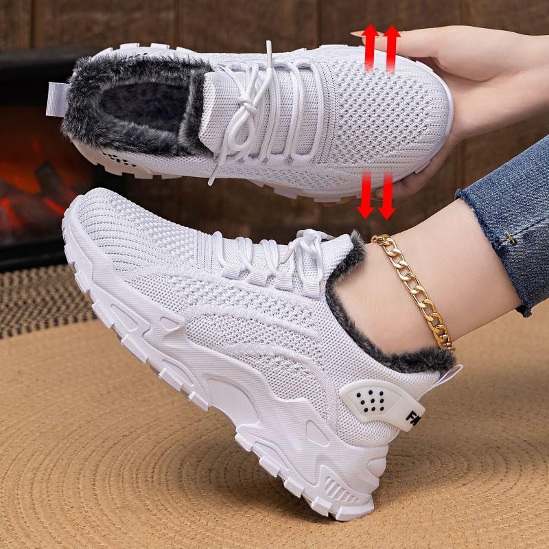Womens Winter Fleece Sneakers Plus Size Warm Platform Walking Shoes Low Top Casual Cotton