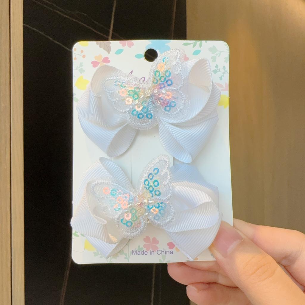 2 шт. Новая мода Однотонные аксессуары для волос с бабочками Заколки для волос Девочки Пайетки Жемчужные заколки для волос Детские Милые Заколки Подарок