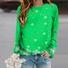 Tops For Women Dotted Snowflakes Print Round Neck Long Sleeve T-shirt Fall Casual Slim Pullover Women's Long Sleeve Top