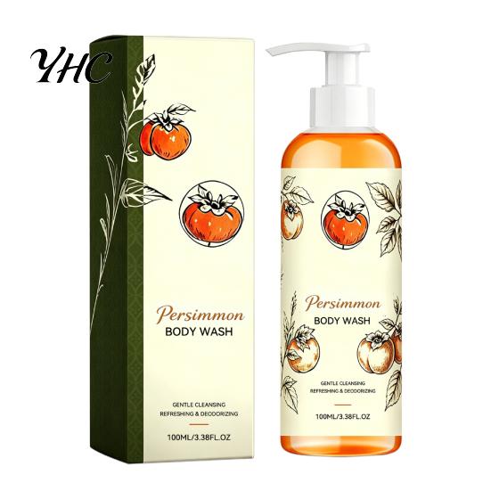 Refreshing Fruity Body Wash Persimmon Wash, 100ml Gentle Exfoliating Shower Gel with Fresh Natural Deodorizing Fruit Scent, Deep Cleansing Mild Daily