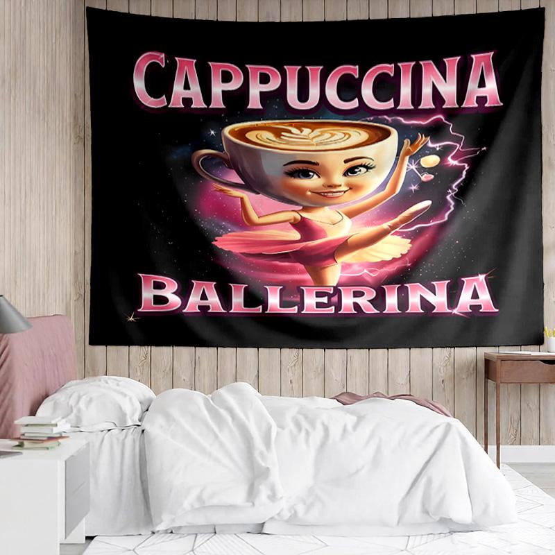 Ballerina Cappuccina Tapestry for Bedroom Aesthetic Classroom Tapestries Wall Hanging for Living Room Dorm Office,Ideal Creative Gift