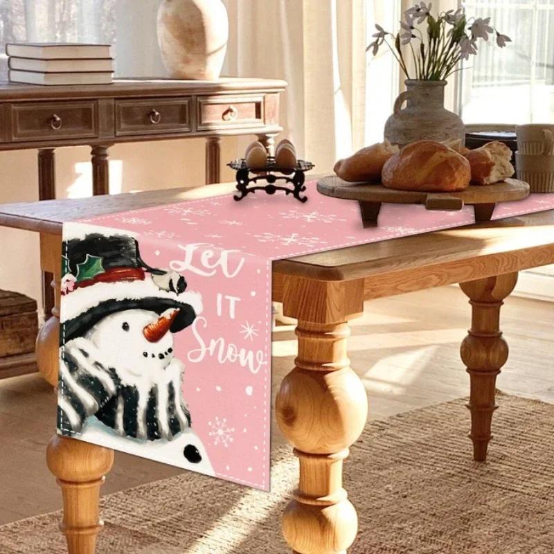 Простые рождественские льняные дорожки для стола, розовые дорожки для стола, украшение обеденного стола, украшение для домашнего праздника, праздничное украшение