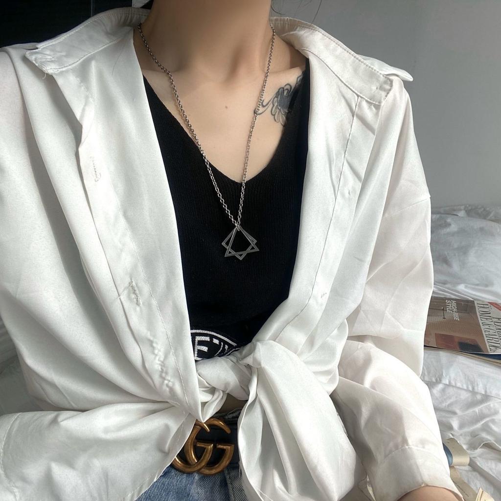 Hip Hop Black Silver Alloy Triangle Fashion 1Pc Men Women Modern Geometric Stacking Square Pendant Necklace Couple Necklace Unisex  Jewelry Accessory