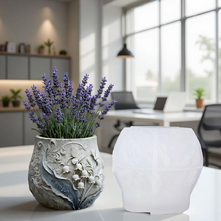 Силиконовая форма для кашпо с цветочным узором и бабочкой с антипригарными поверхностями, идеально подходящая для литья смолы, бетонных поделок и подарков ручной работы