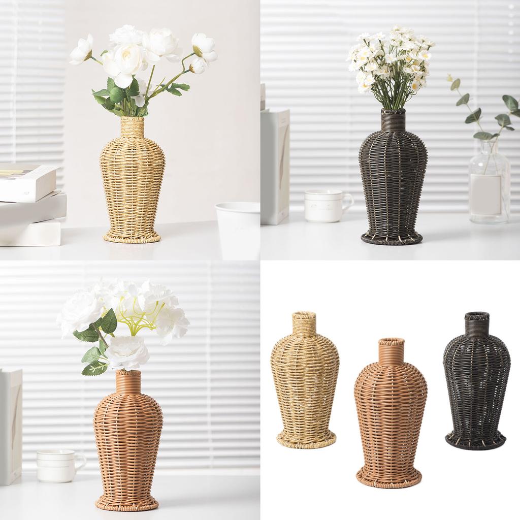 Винтажная плетеная ваза для цветов из искусственного ротанга для дома, кухни, имитация плетения, держатель для цветов, контейнер, настольный декор