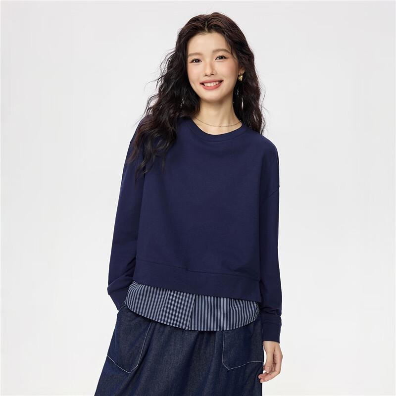 Женский хлопковый свитшот Giordano Miu Series в полоску, пэчворк