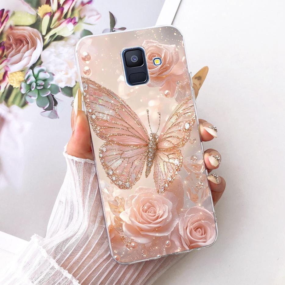 For Samsung Galaxy A6 2018 Case SM-A600F Luxury Butterfly Painted Cover Soft Silicone Shell For Samsung A6 Plus A6+ A605F Fundas