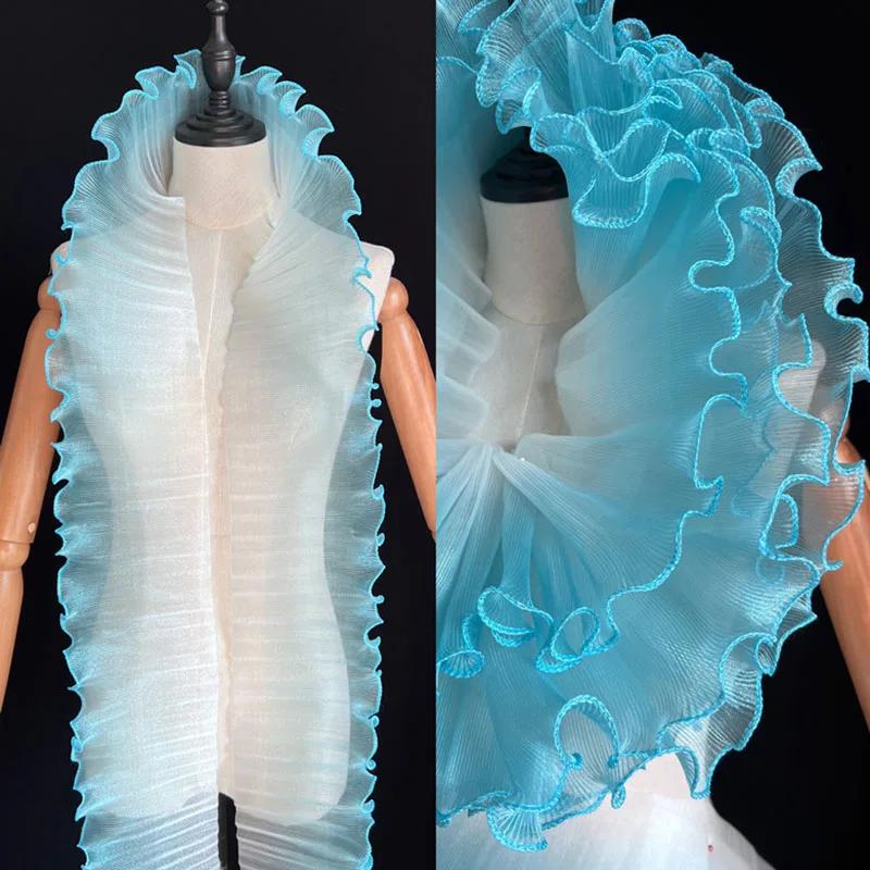 5Yards Gradient Pleated Lace Fabric Ribbon Mermaid Ruffled Organza Border for Sewing Skirts Dress Wedding Clothing Lace Trim New