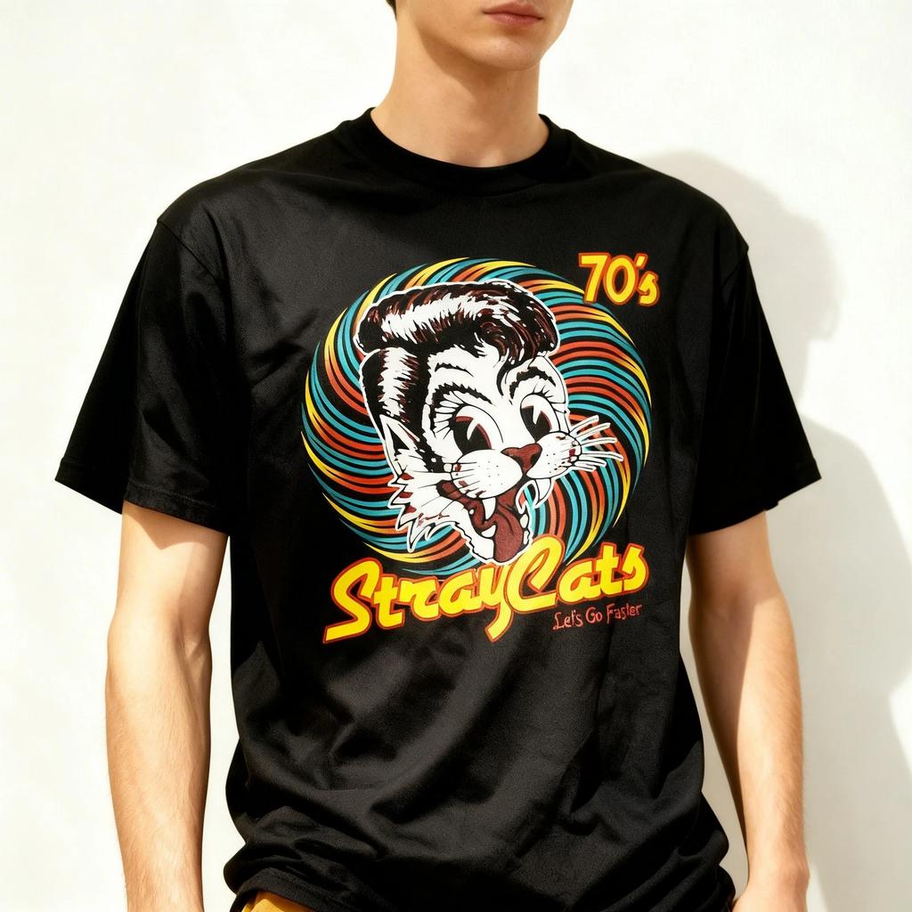 STRAY CATS T-shirt Rockabilly Cool Cat Tattoo Black All Size Funny