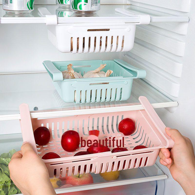 Выдвижная корзина для хранения в холодильнике: Легко чистить и сливать воду, идеально подходит для хранения фруктов и всякой всячины на кухне или в гостиной.
