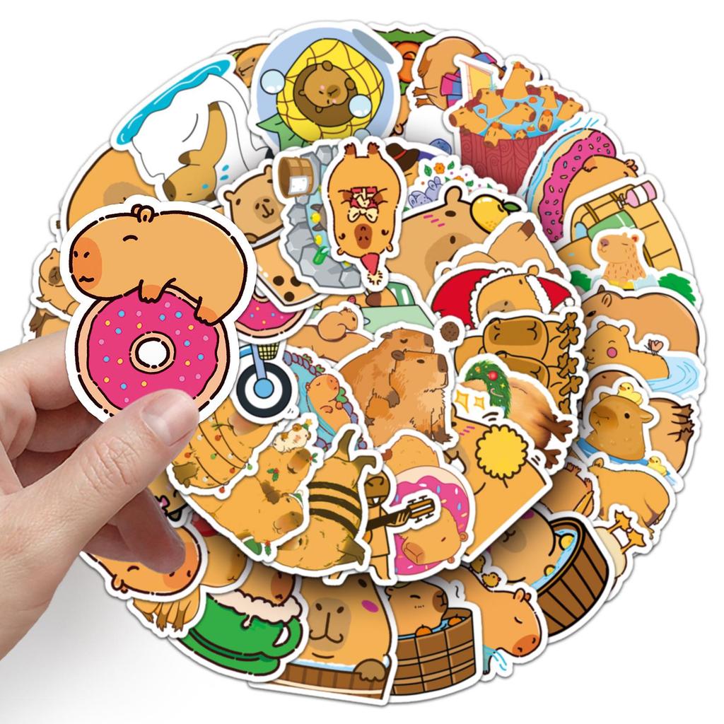 50 Capybara Cartoon Stickers: Cute DIY Decor for Skateboards, Phones, Luggage, and More