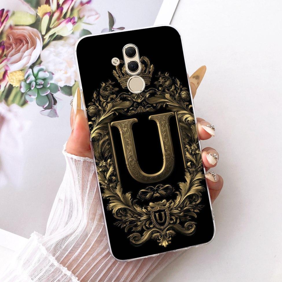 Прозрачный Чехол Для Huawei Mate 20Lite SNE-AL00 SNE-LX1 Для Huawei Mate 20 Lite Чехол Роскошная Корона Буквы от A до Z 2D Плоский Рисунок