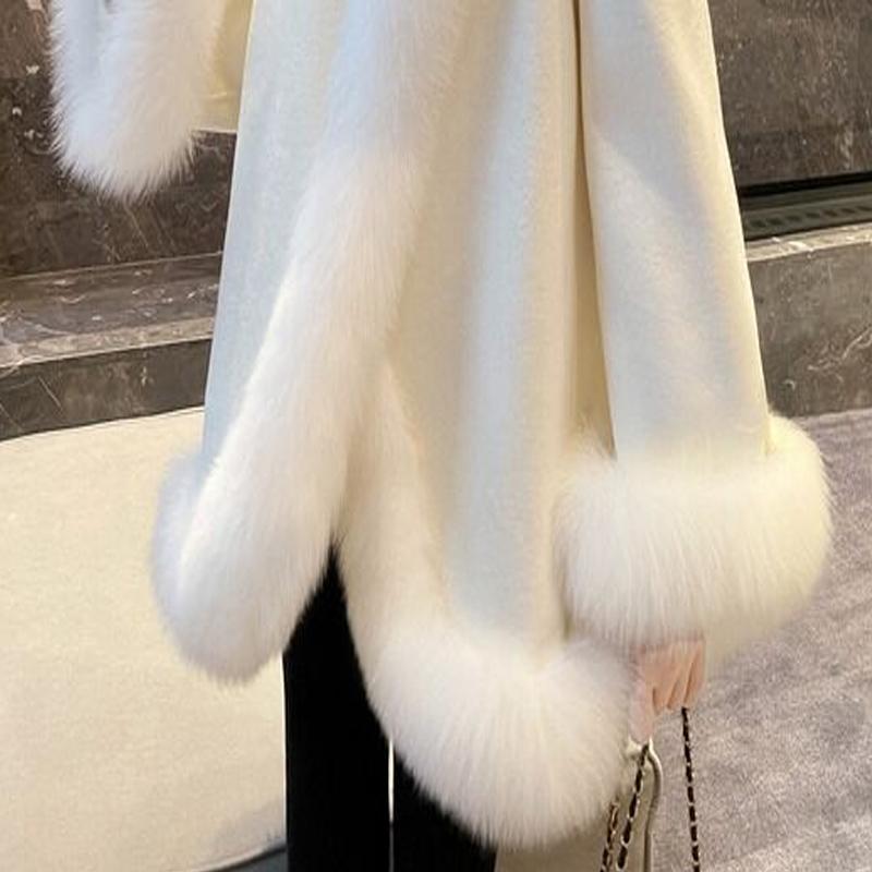 Зимнее теплое модное пончо, каппа, женское свободное пальто из искусственного лисьего меха с рукавами «летучая мышь», искусственный кашемир